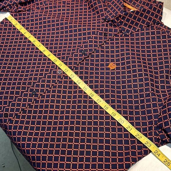 Cinch Button Down Shirt Mens Size Small Navy Blue Orange Print Long Sleeve - Picture 5 of 6